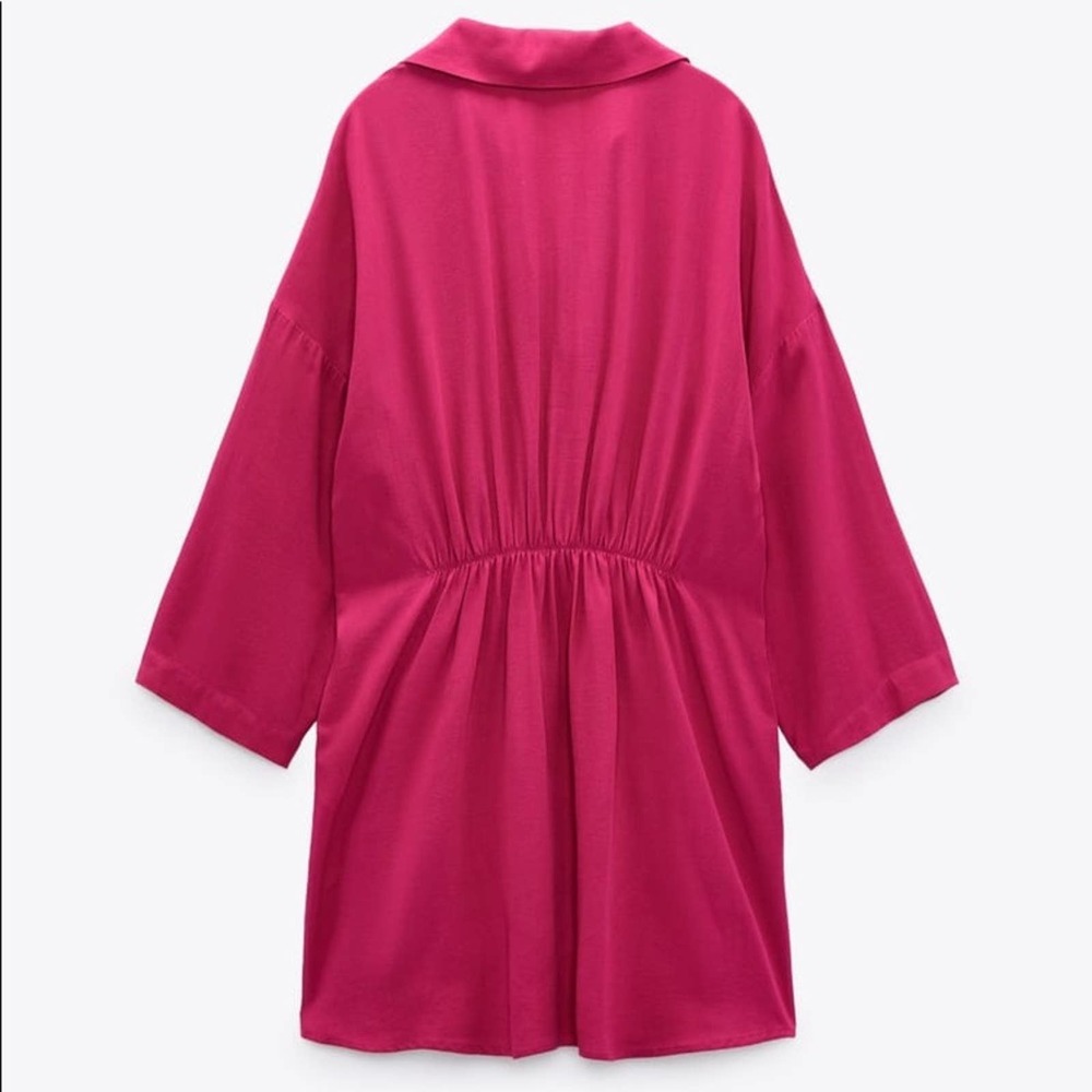 ZARA BLOGGER FAVORITE KNOTTED WAIST MINI DRESS FUCHSIA - Picture 6 of 7